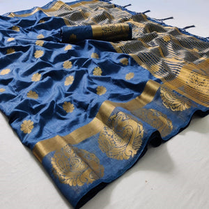 Blue Festive Wear Zari Butta Woven Art Raw Silk Saree - Peachmode