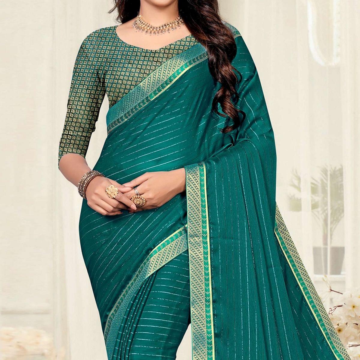 Blue Festive Wear Zari Chiffon Saree - Peachmode