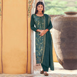 Blue Floral Digital Printed Dola Silk Salwar Suit - Peachmode