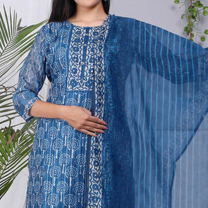 Blue Floral Printed Chanderi Salwar Suit - Peachmode