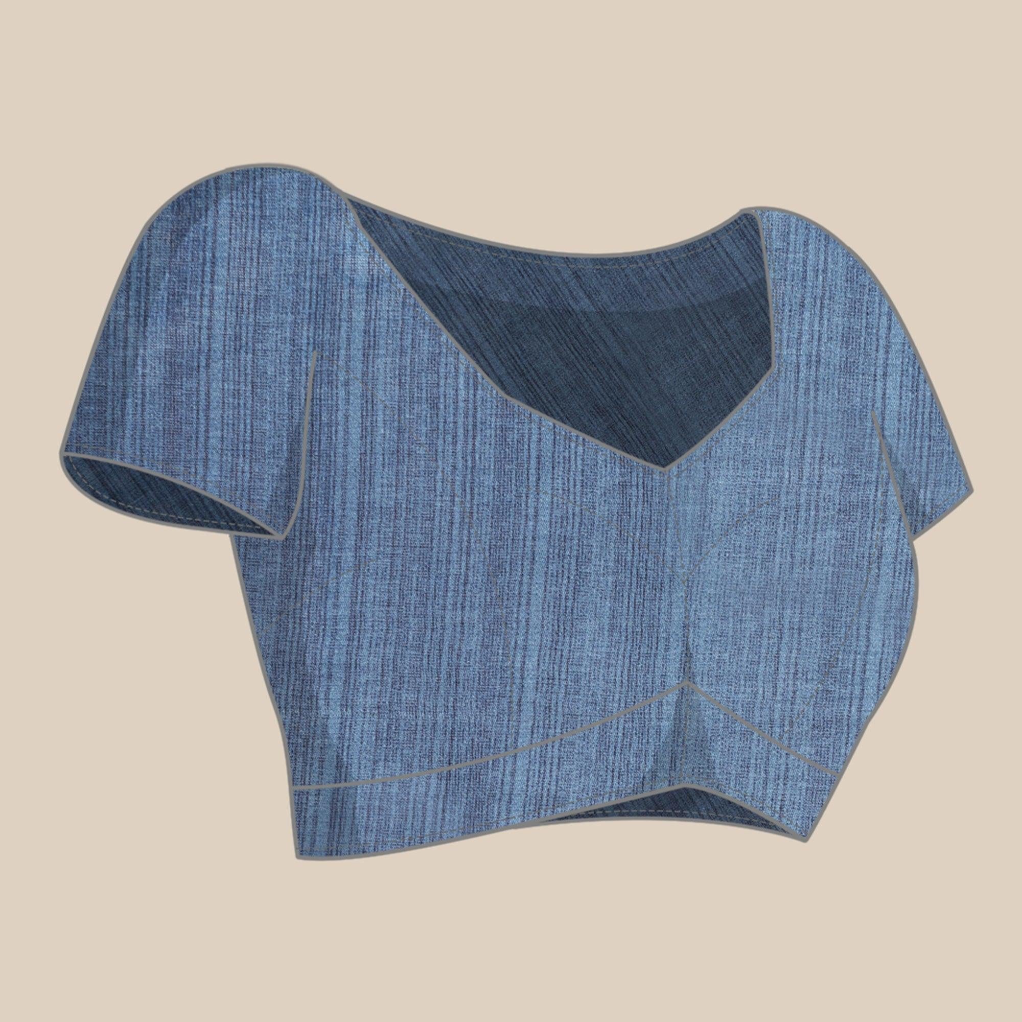 Blue Floral Printed Cotton Silk Saree - Peachmode