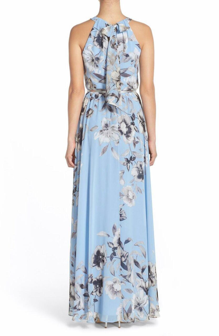 Blue Floral Printed Georgette Gown - Peachmode