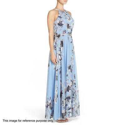 Blue Floral Printed Georgette Gown - Peachmode