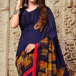 Blue Floral Printed Georgette Saree - Peachmode