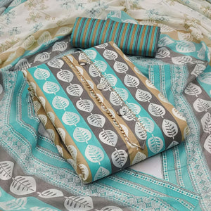 Blue Floral Printed Pure Cotton Dress Material - Peachmode