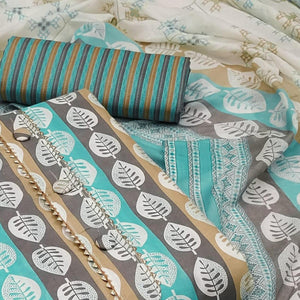 Blue Floral Printed Pure Cotton Dress Material - Peachmode