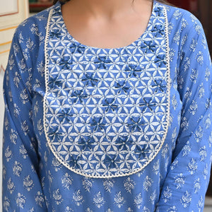 Blue Floral Printed Pure Cotton Salwar Suit - Peachmode