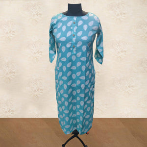Blue Floral Printed Rayon Kurti - Peachmode