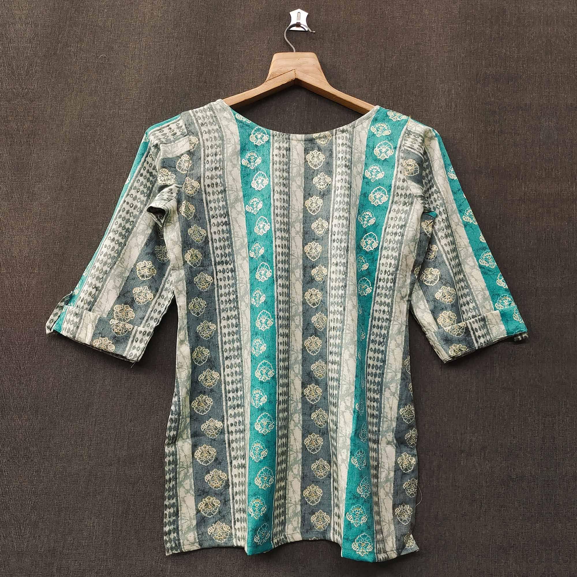 Blue Floral Printed Rayon Top - Peachmode