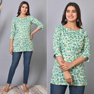 Blue Floral Printed Rayon Top - Peachmode