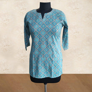 Blue Foil Printed Rayon Top - Peachmode