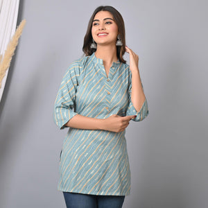 Blue Foil Printed Rayon Top - Peachmode