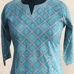 Blue Foil Printed Rayon Top - Peachmode