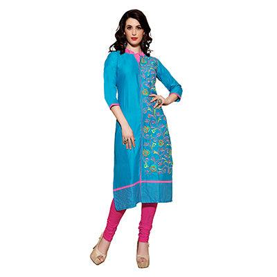Blue Kurti with Heavy Embroidered Work - Peachmode