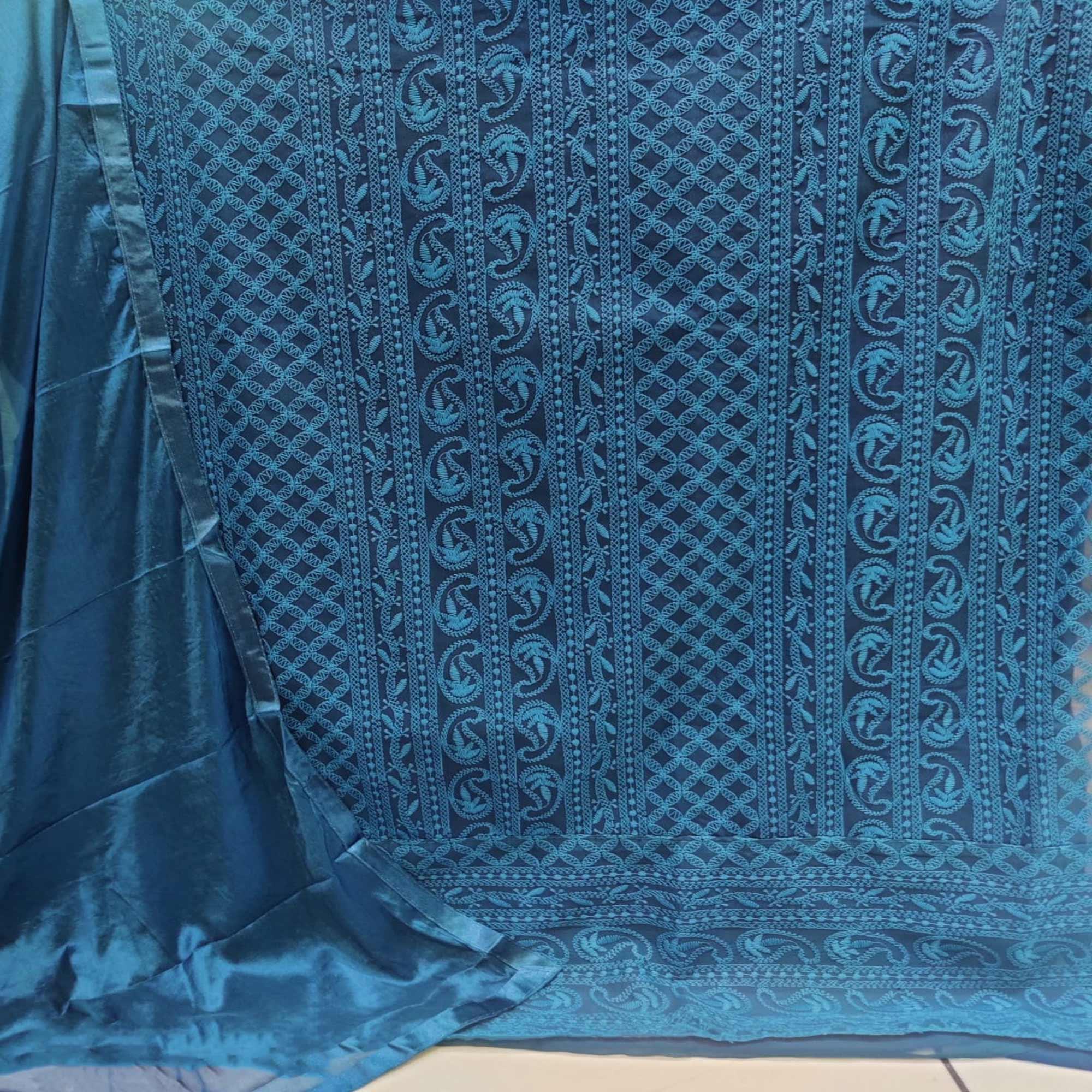 Blue Lucknowi Georgette Dress Material - Peachmode