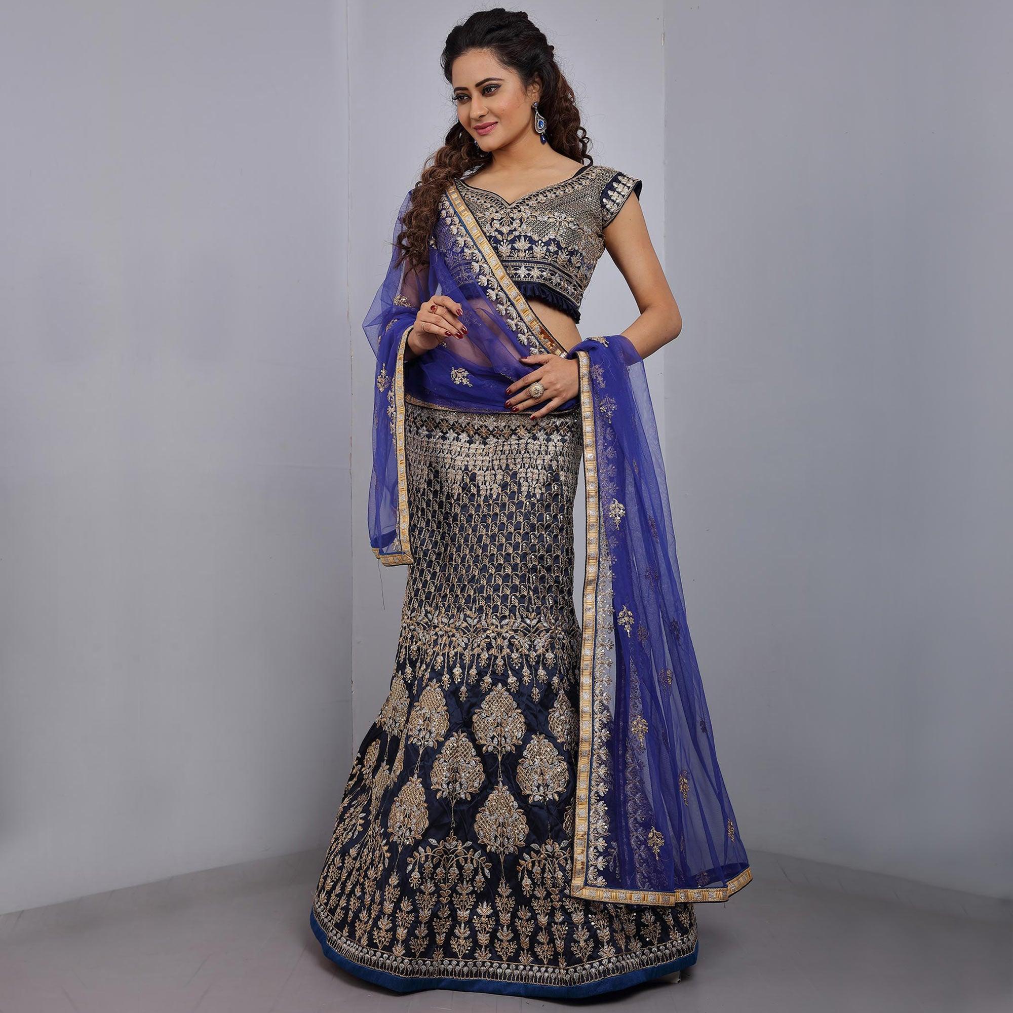 Blue Party Wear Sequence Embroidered Tapetta Lehenga Choli - Peachmode