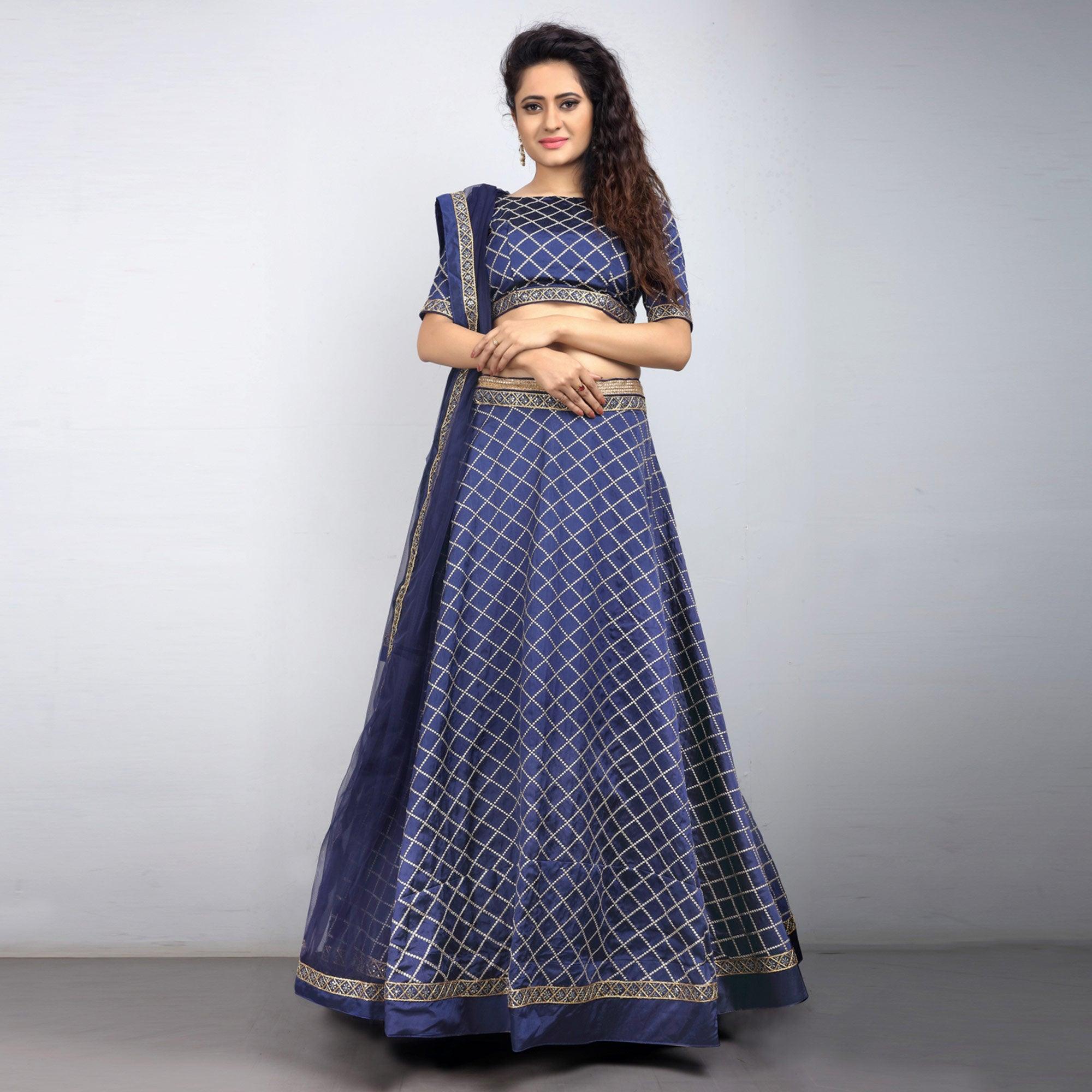 Blue Party Wear Sequence Embroidered Tapetta Lehenga Choli - Peachmode