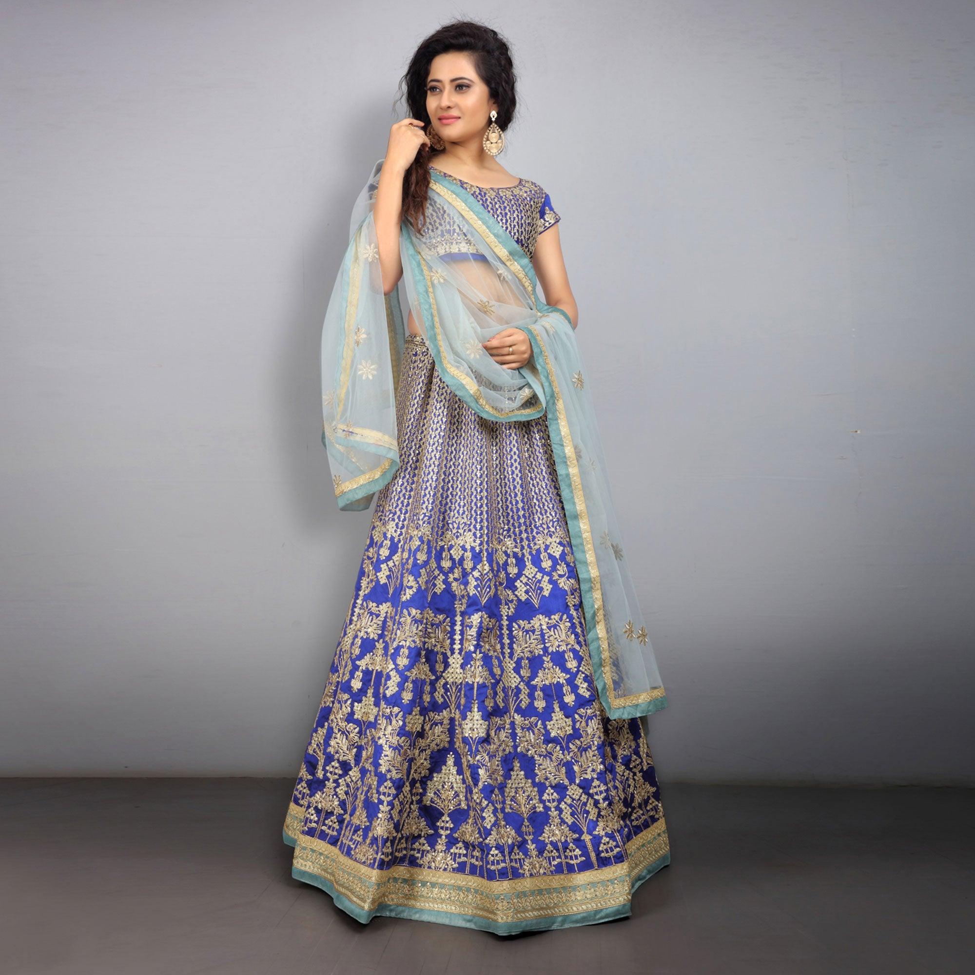 Blue Party Wear Sequence Embroidered Tapetta Lehenga Choli - Peachmode