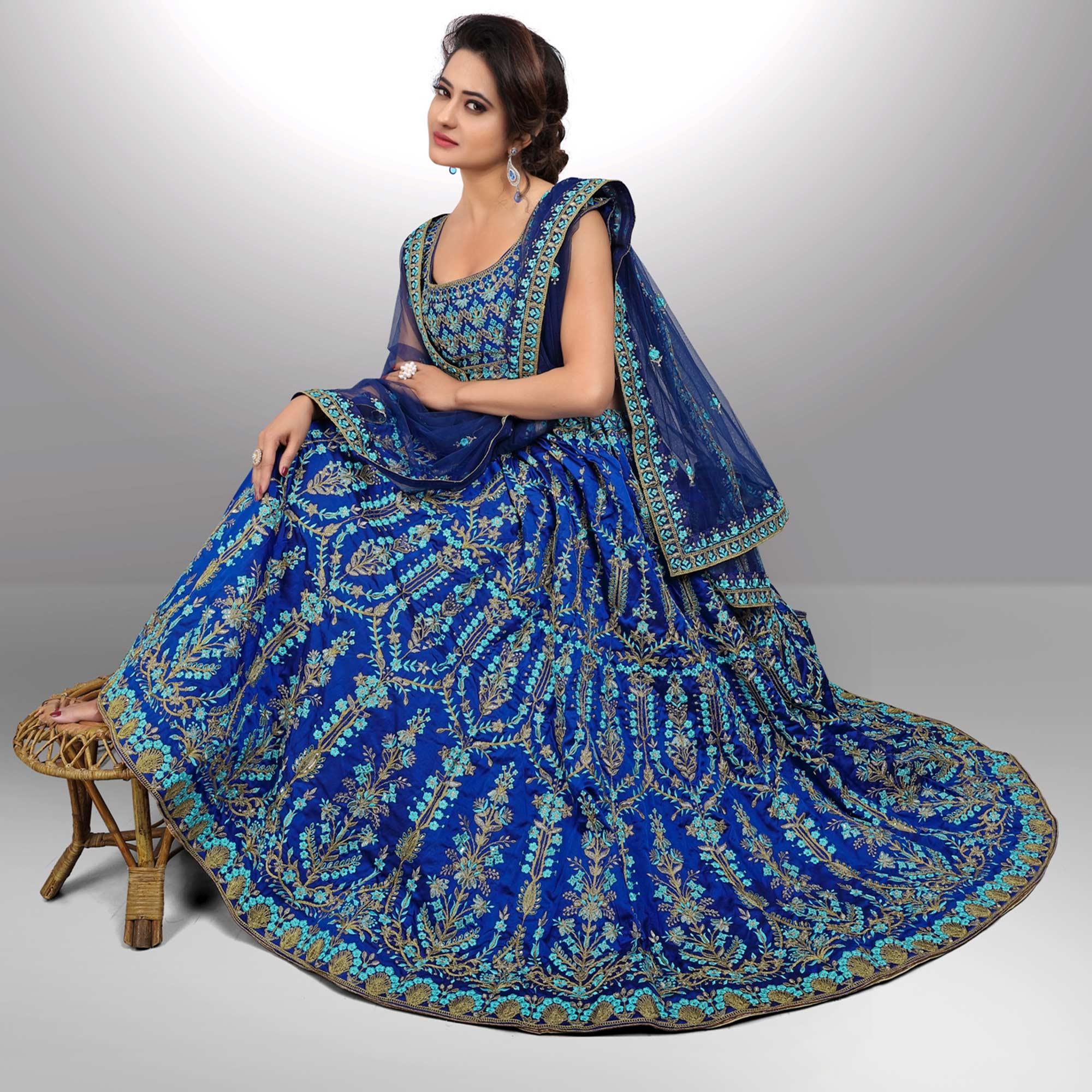 Blue Party Wear Sequence Embroidered Tapetta Lehenga Choli - Peachmode