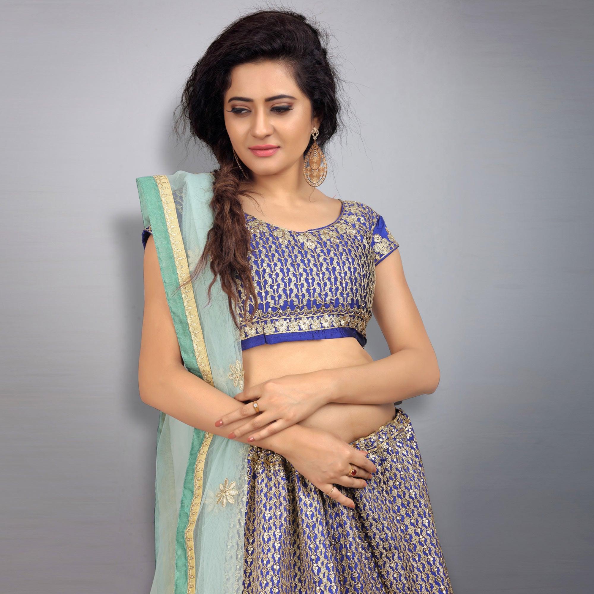 Blue Party Wear Sequence Embroidered Tapetta Lehenga Choli - Peachmode
