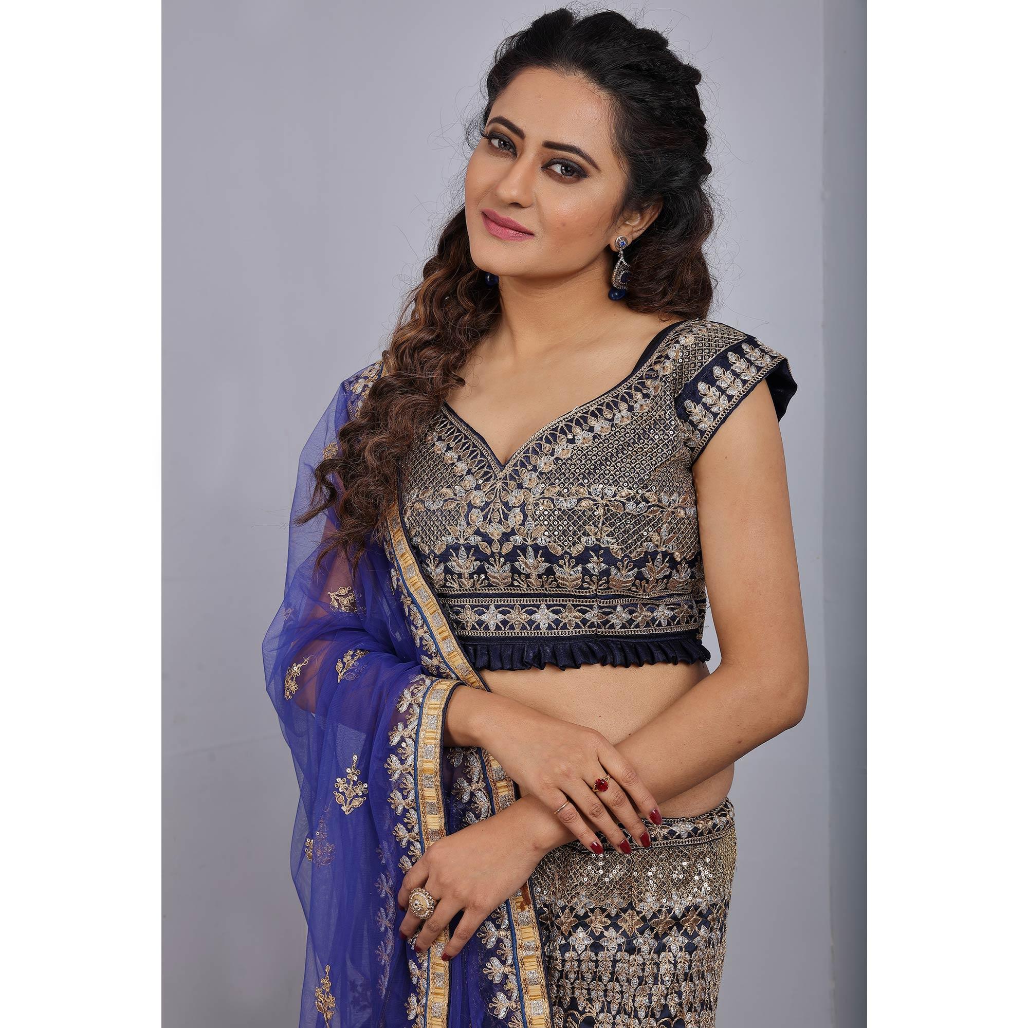 Blue Party Wear Sequence Embroidered Tapetta Lehenga Choli - Peachmode