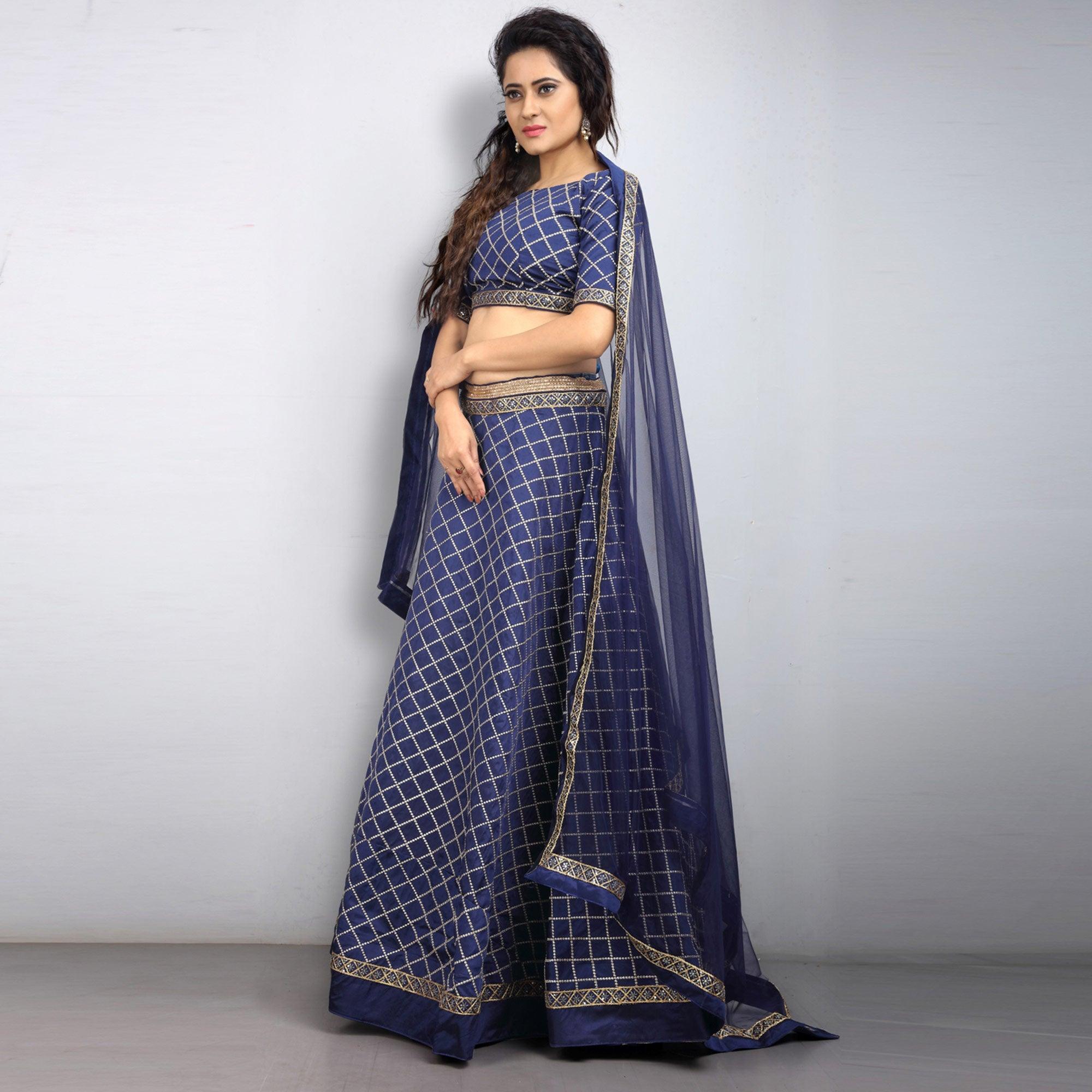 Blue Party Wear Sequence Embroidered Tapetta Lehenga Choli - Peachmode