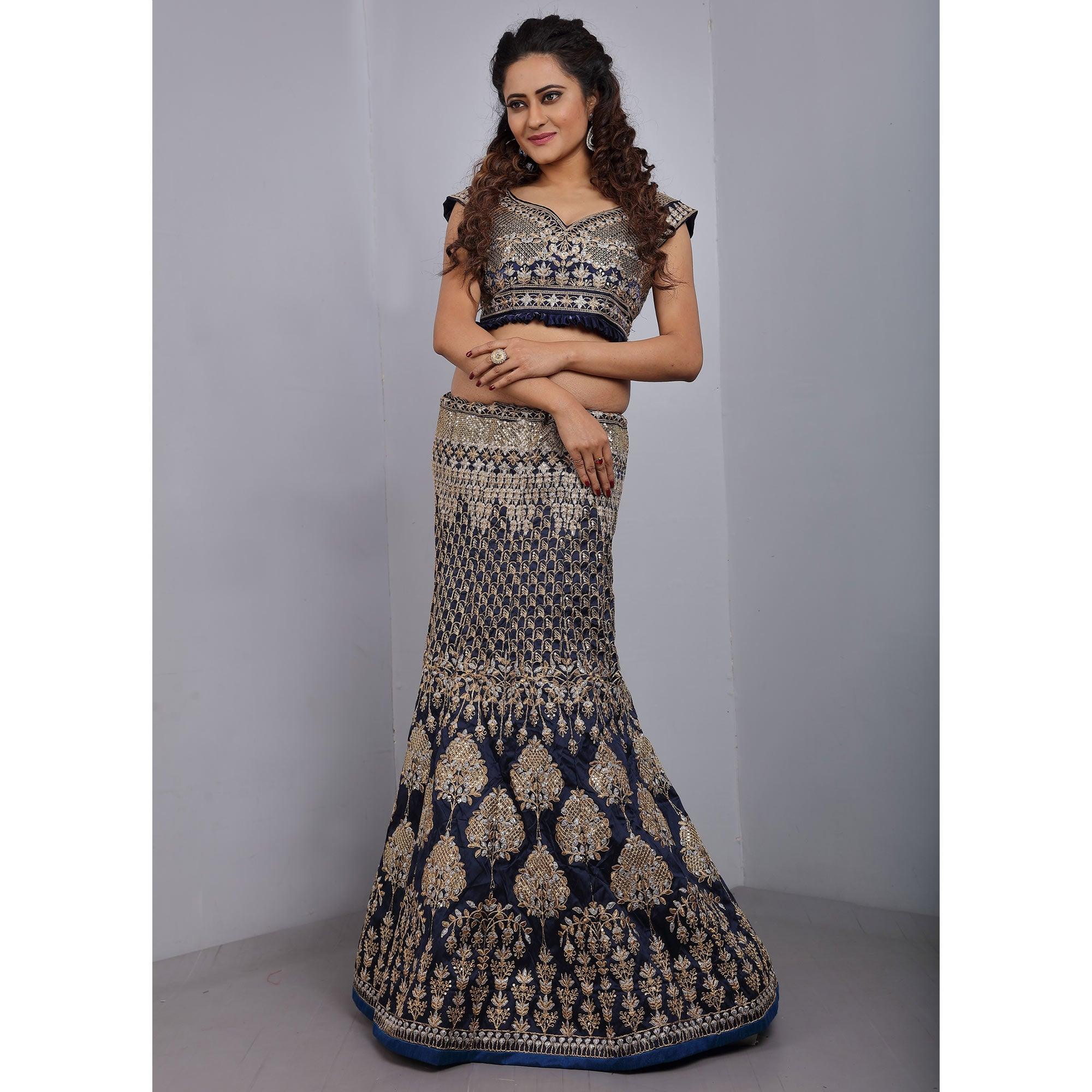 Blue Party Wear Sequence Embroidered Tapetta Lehenga Choli - Peachmode