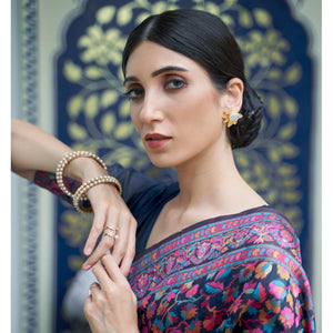 Blue Party Wear Woven Chanderi Silk Saree - Peachmode