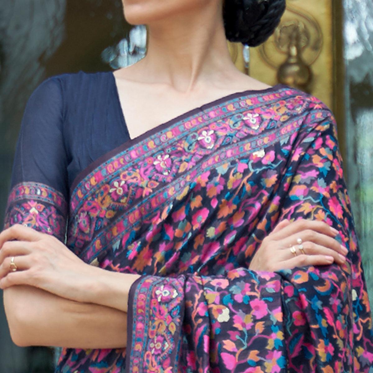 Blue Party Wear Woven Chanderi Silk Saree - Peachmode