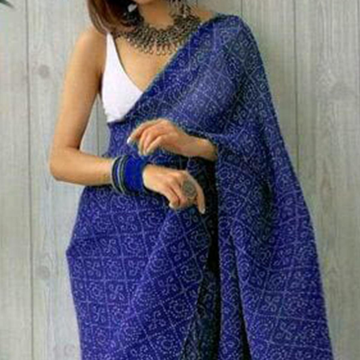 Blue Partywear Bandhani Printed Georgette Saree - Peachmode