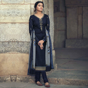 Blue Partywear Embroidered & Embellished Faux Georgette Salwar Suit - Peachmode