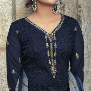 Blue Partywear Embroidered & Embellished Faux Georgette Salwar Suit - Peachmode