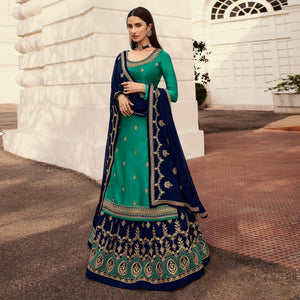 Blue Partywear Embroidered Heavy Faux Georgette Lehenga Choli - Peachmode