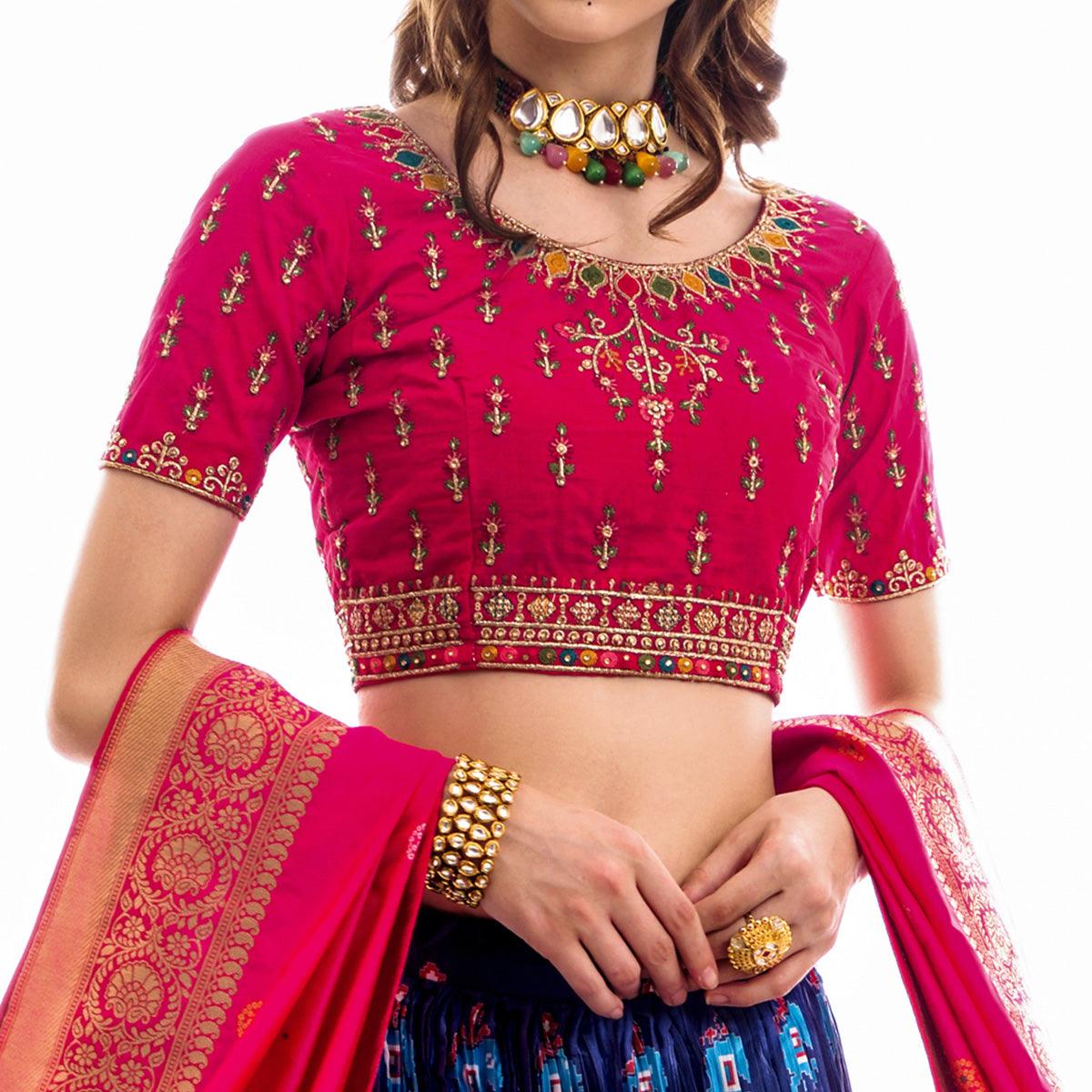 Blue Partywear Embroidered Satin Lehenga Choli - Peachmode