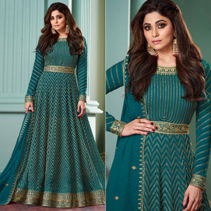 Blue Partywear Sequence Embroidered Georgette Gown - Peachmode