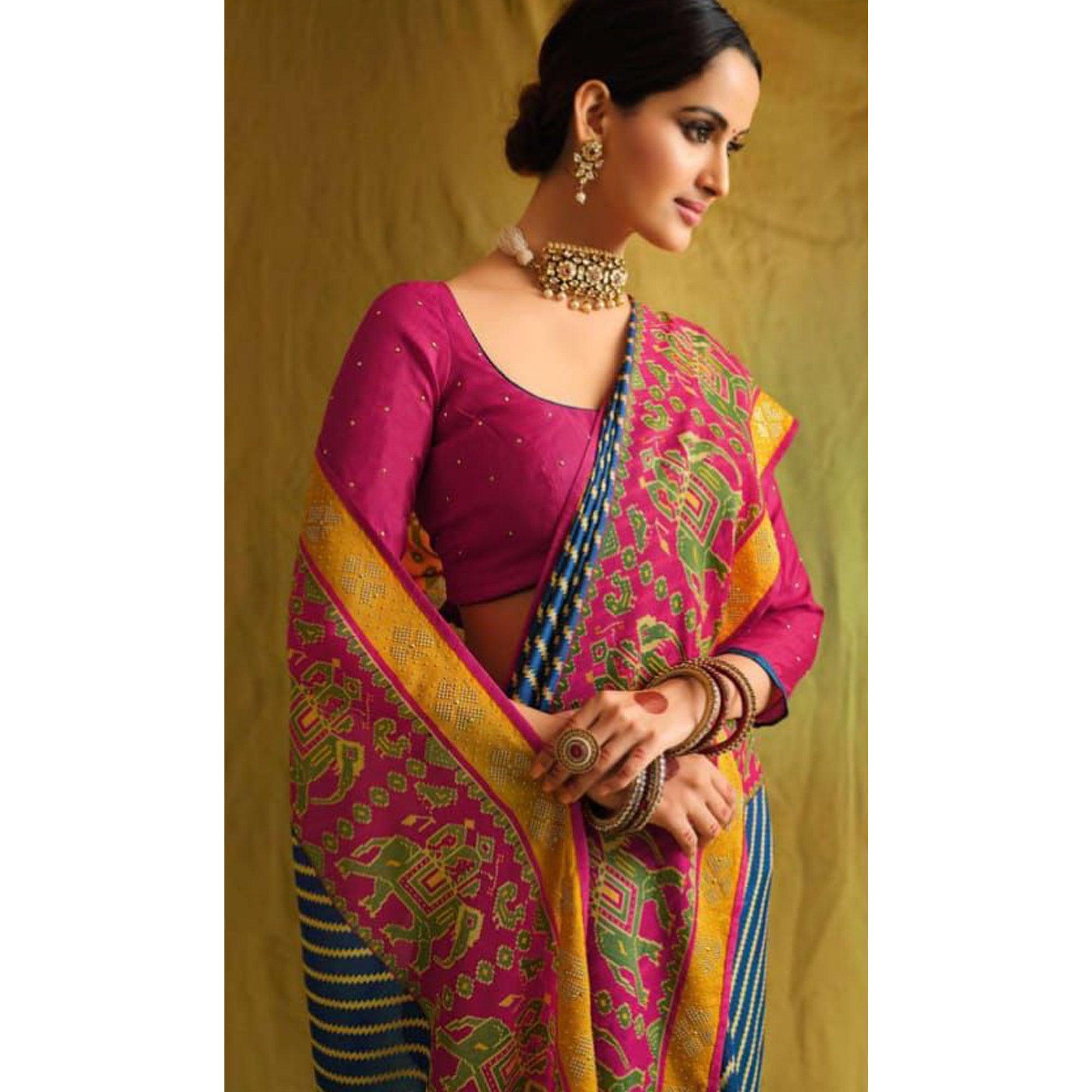 Blue Partywear Weaving Resham Work Brasso Saree - Peachmode
