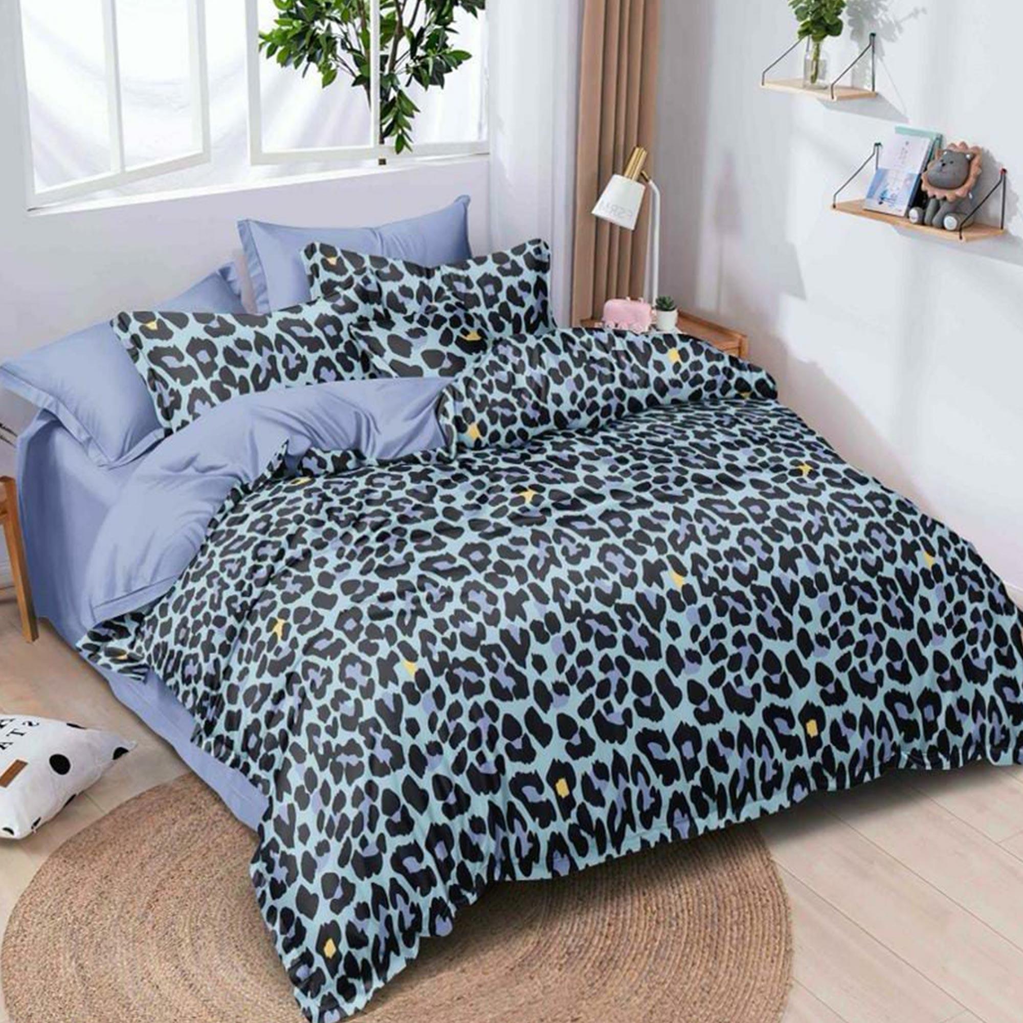 Blue Poly Cotton Double Bedsheet with Pillow Cover - Peachmode