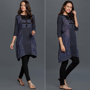 Blue Printed Pure Cotton Kurti - Peachmode