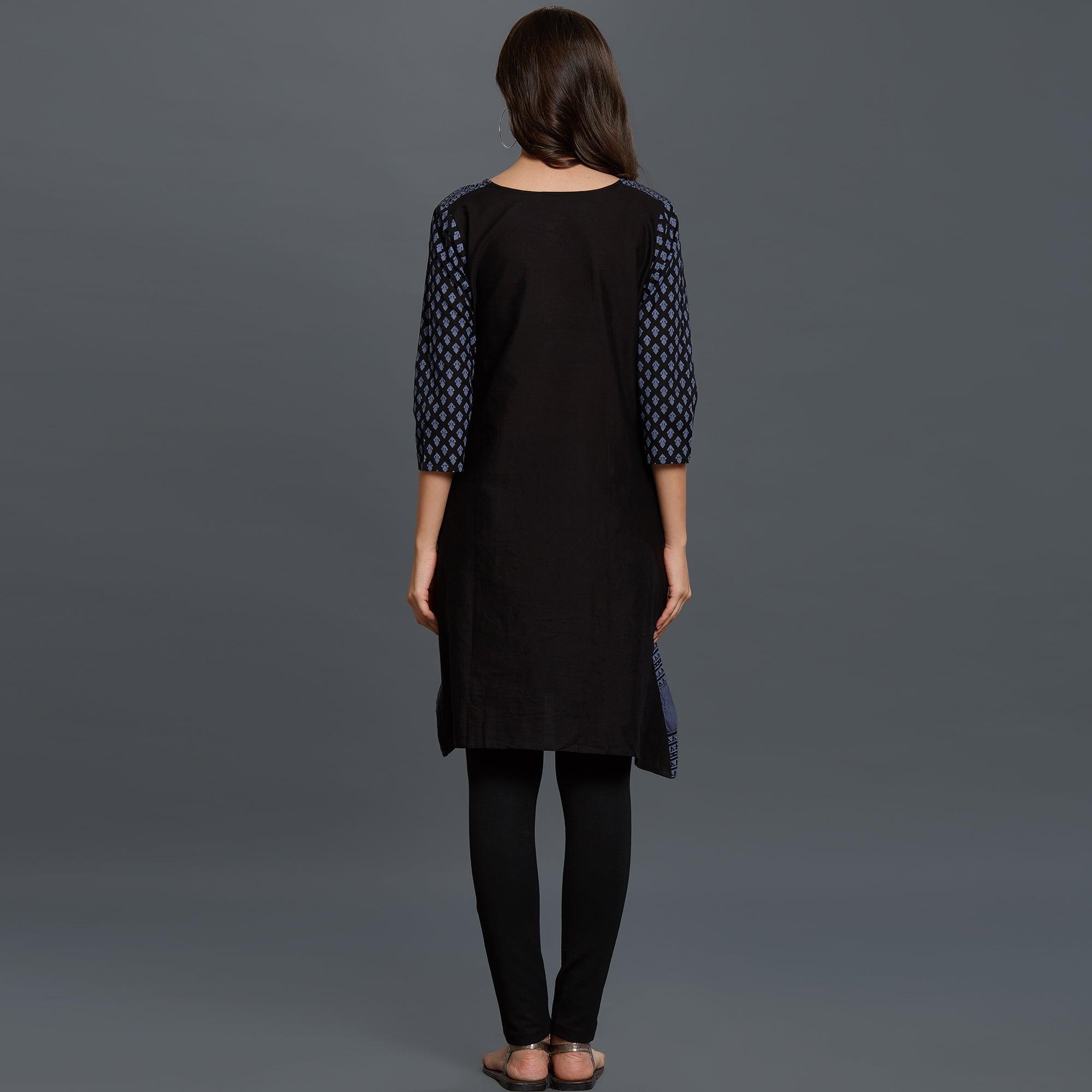 Blue Printed Pure Cotton Kurti - Peachmode