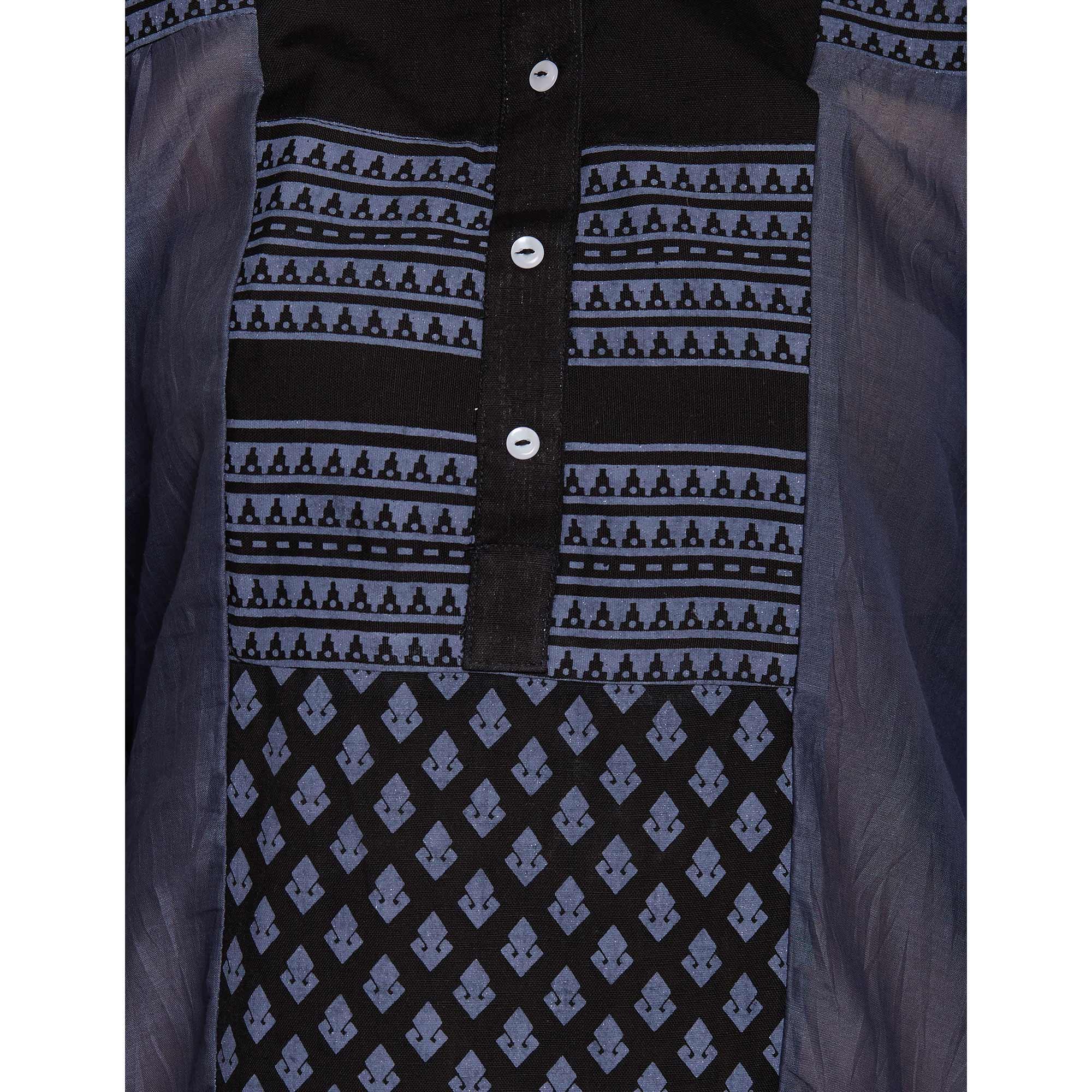 Blue Printed Pure Cotton Kurti - Peachmode