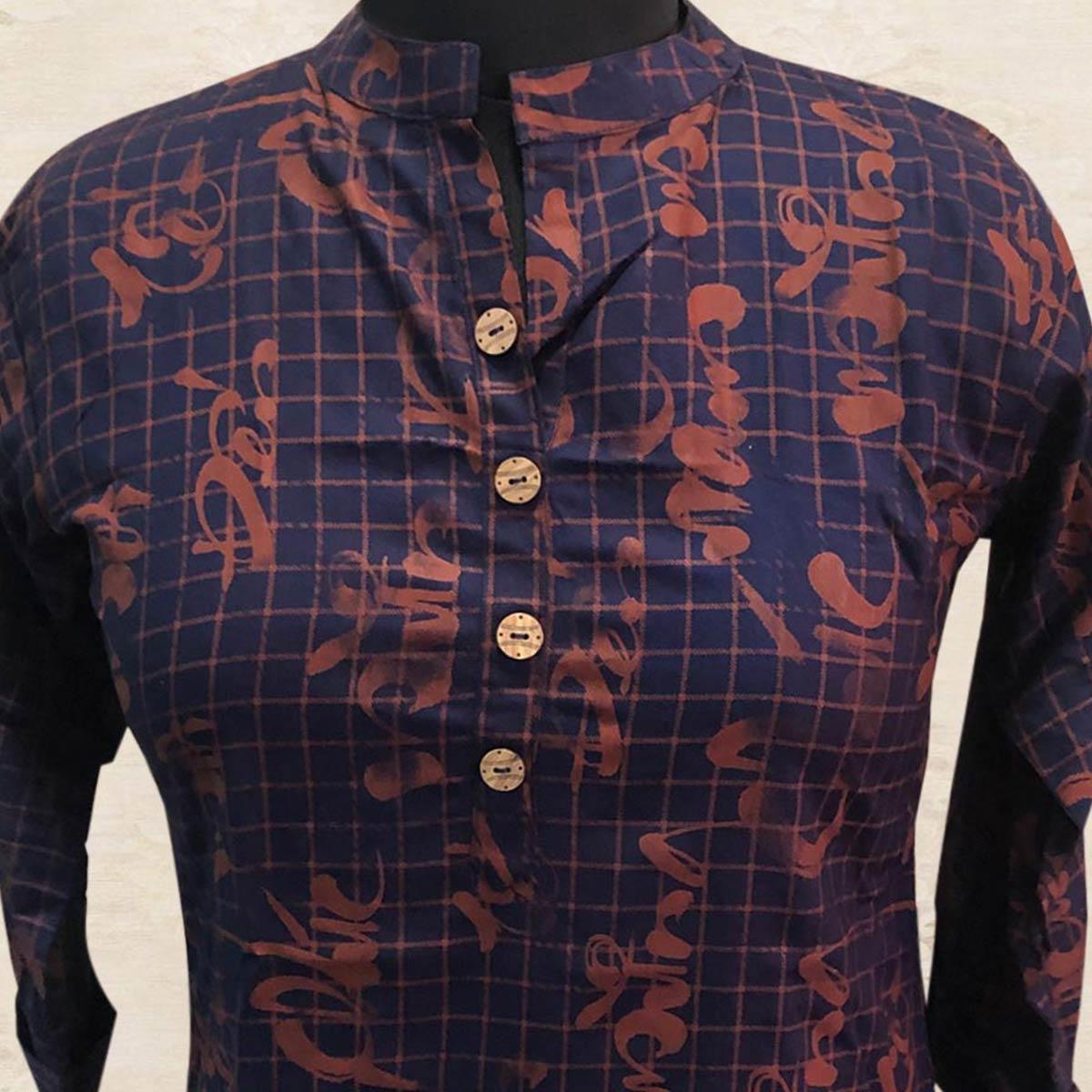 Blue Printed Pure Cotton Top - Peachmode