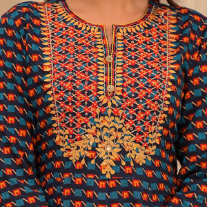 Blue Printed Rayon Kurtis - Peachmode