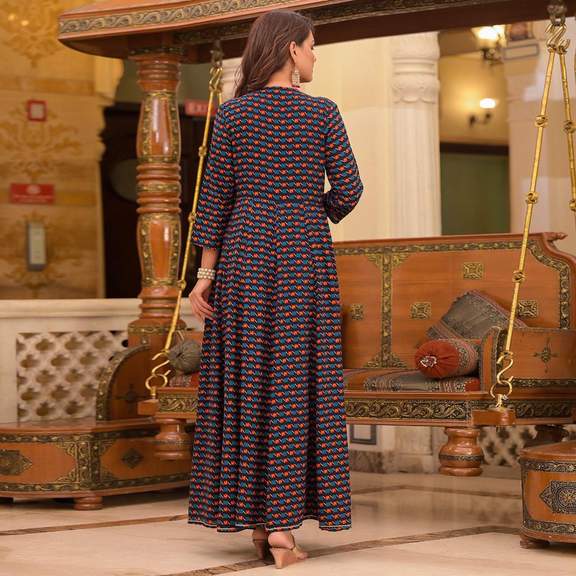 Blue Printed Rayon Kurtis - Peachmode