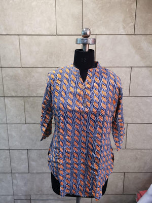 Blue Printed Rayon Top - Peachmode
