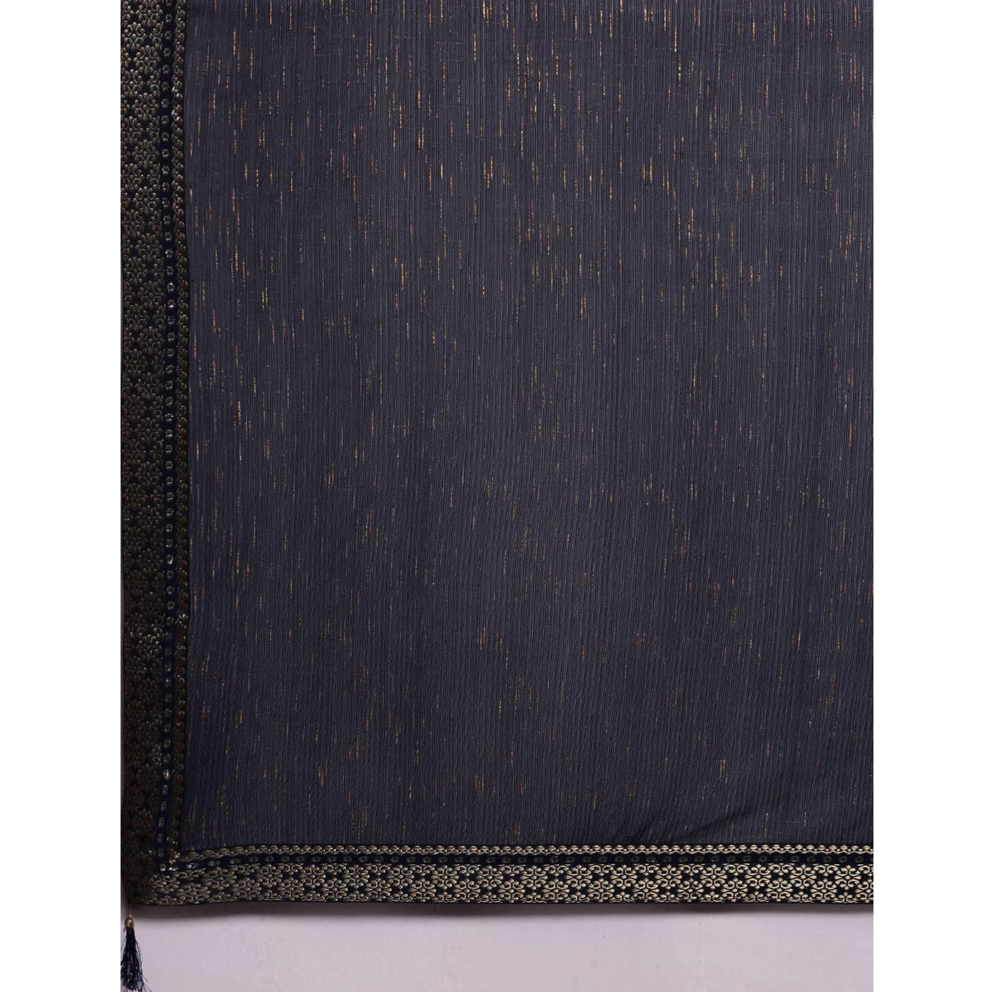 Blue Printed With Woven Border Art Silk Saree - Peachmode