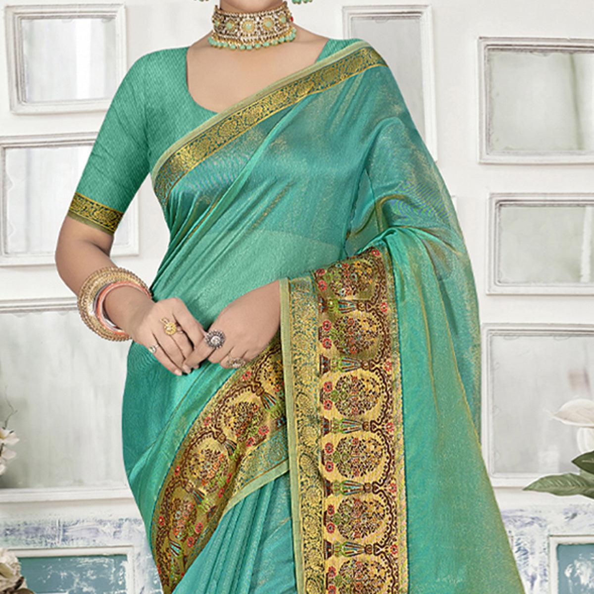 Blue Solid Organza Saree - Peachmode