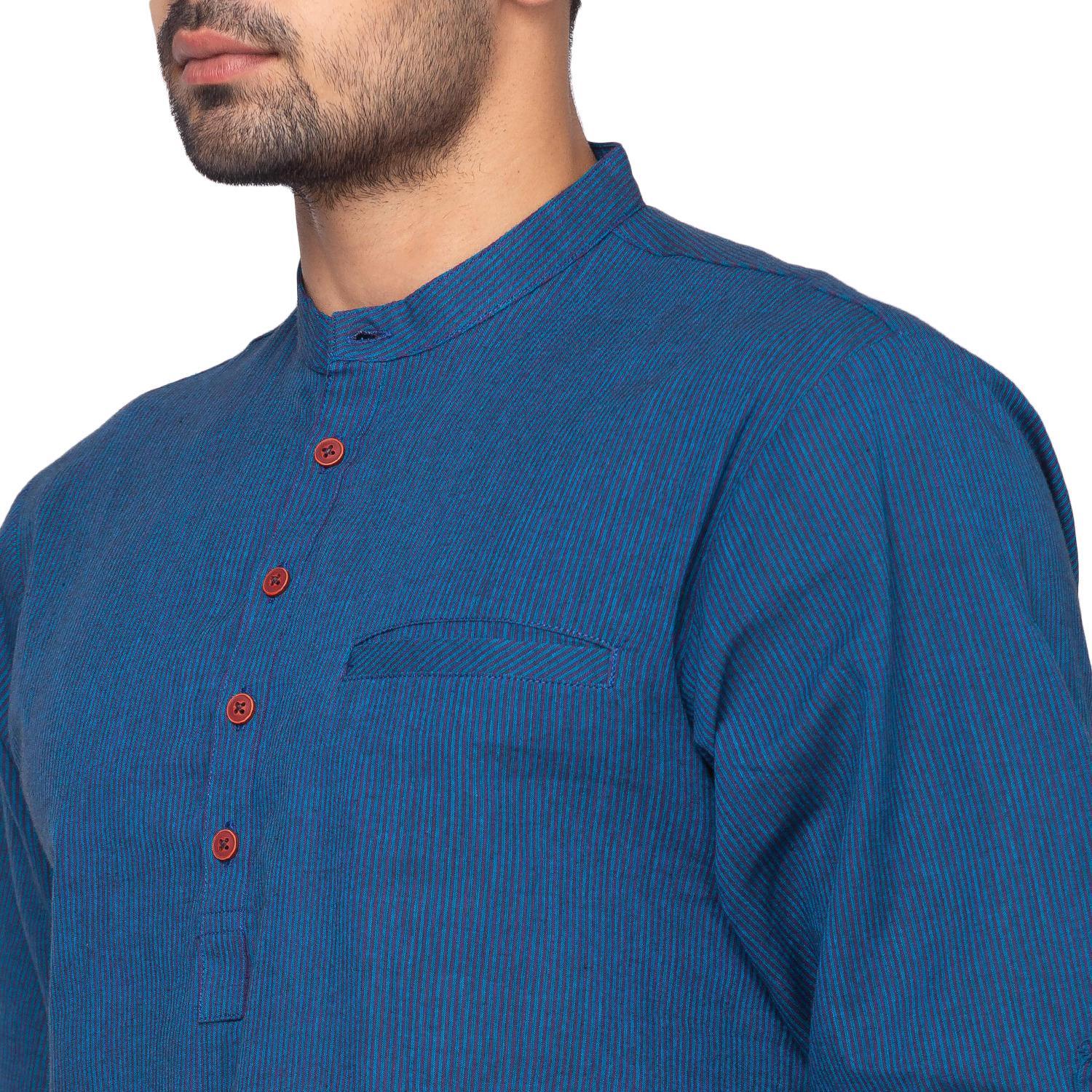 Blue Solid Pure Cotton Short Kurta - Peachmode