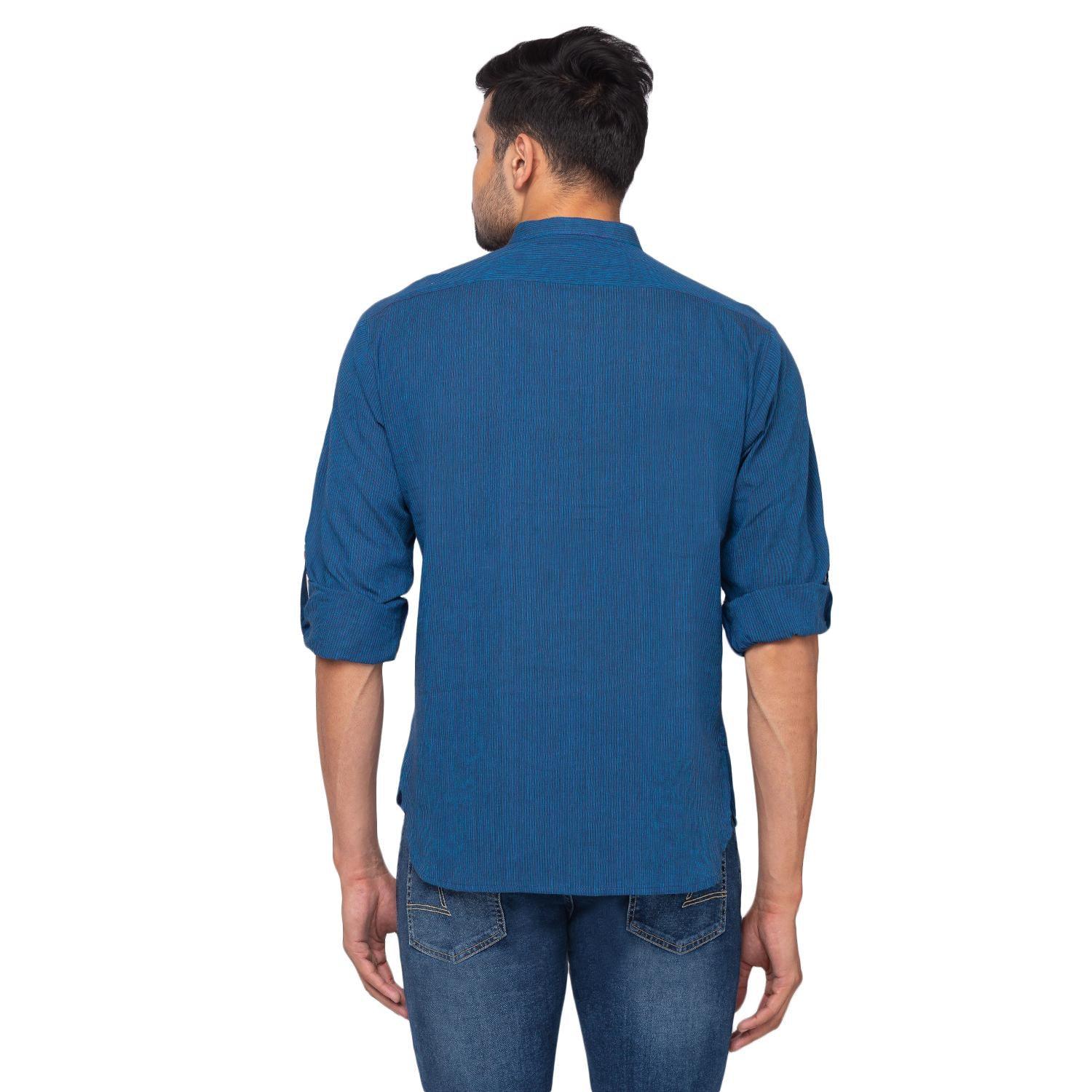 Blue Solid Pure Cotton Short Kurta - Peachmode