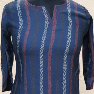 Blue Striped Printed Muslin Top - Peachmode