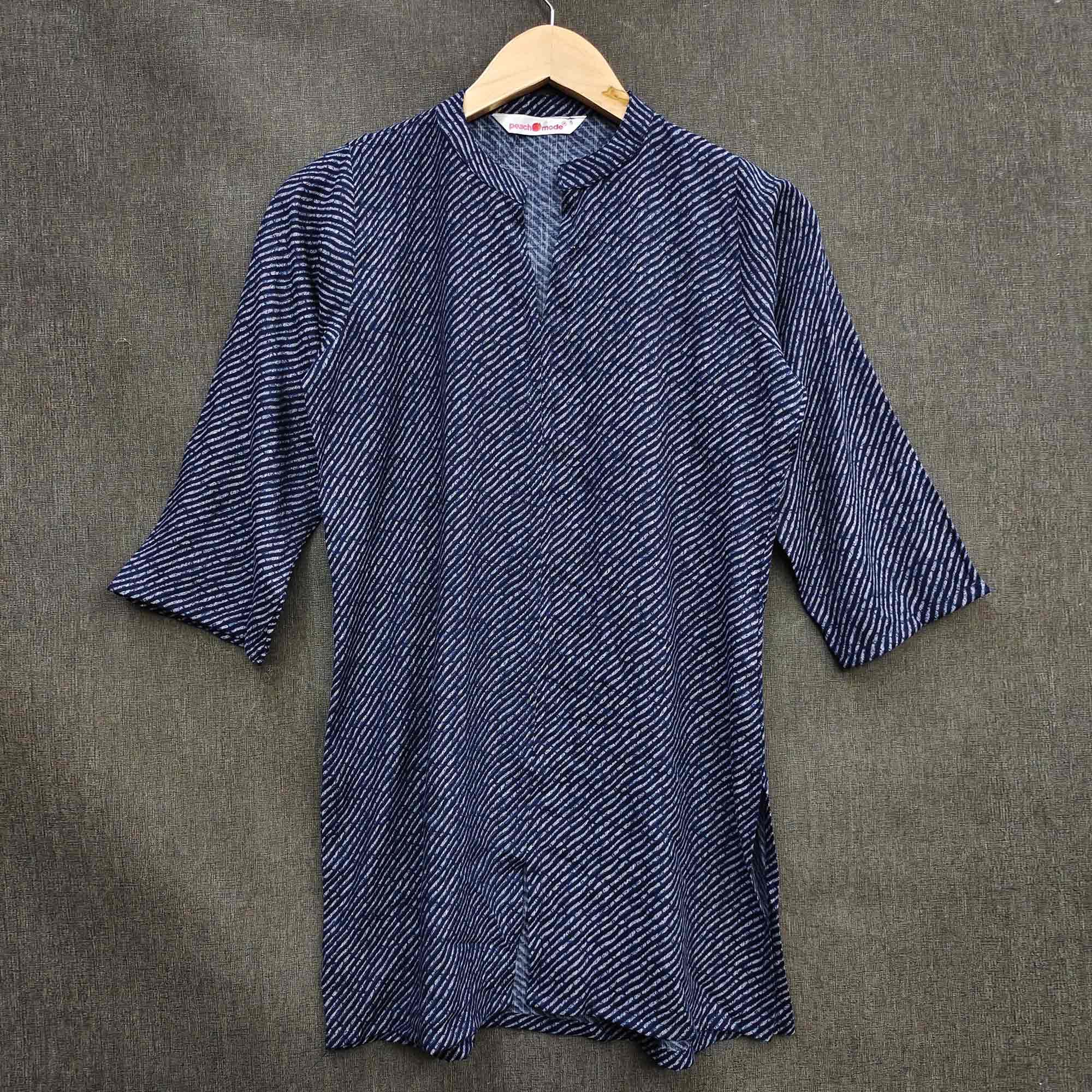 Blue Striped Printed Rayon Top - Peachmode